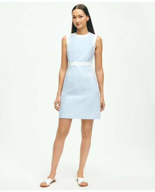 Brooks Brothers Stretch Cotton Pinpoint Oxford Colorblock Dress | Blue/white | Size 14 In Blue,white