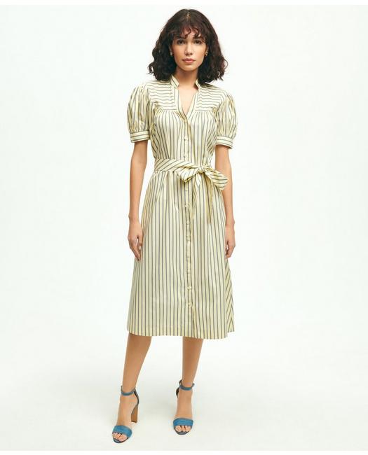 Brooks Brothers Supima Cotton Fit & Flare Stripe Shirt Dress | Yellow | Size 4