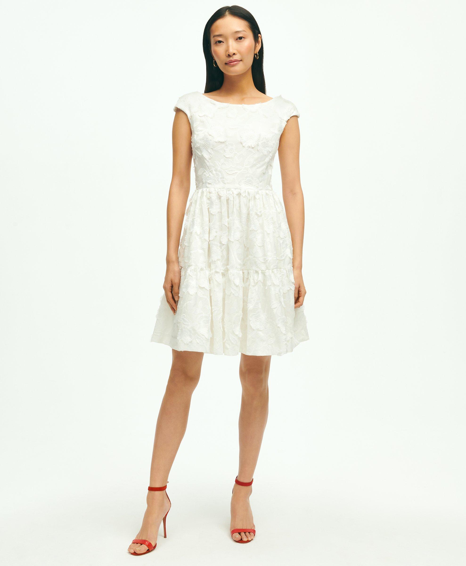 Brooks Brothers Cotton A-line Floral Applique Embroidered Dress | White | Size 6