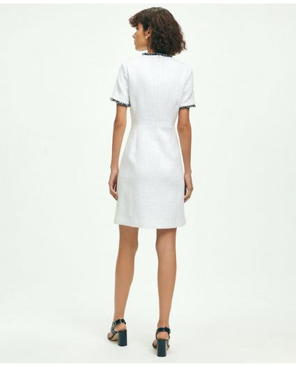 Cotton Blend Boucle Fringe Trim Short Sleeve Dress