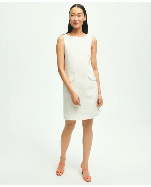 Brooks Brothers Linen Boatneck Shift Dress | White | Size 10