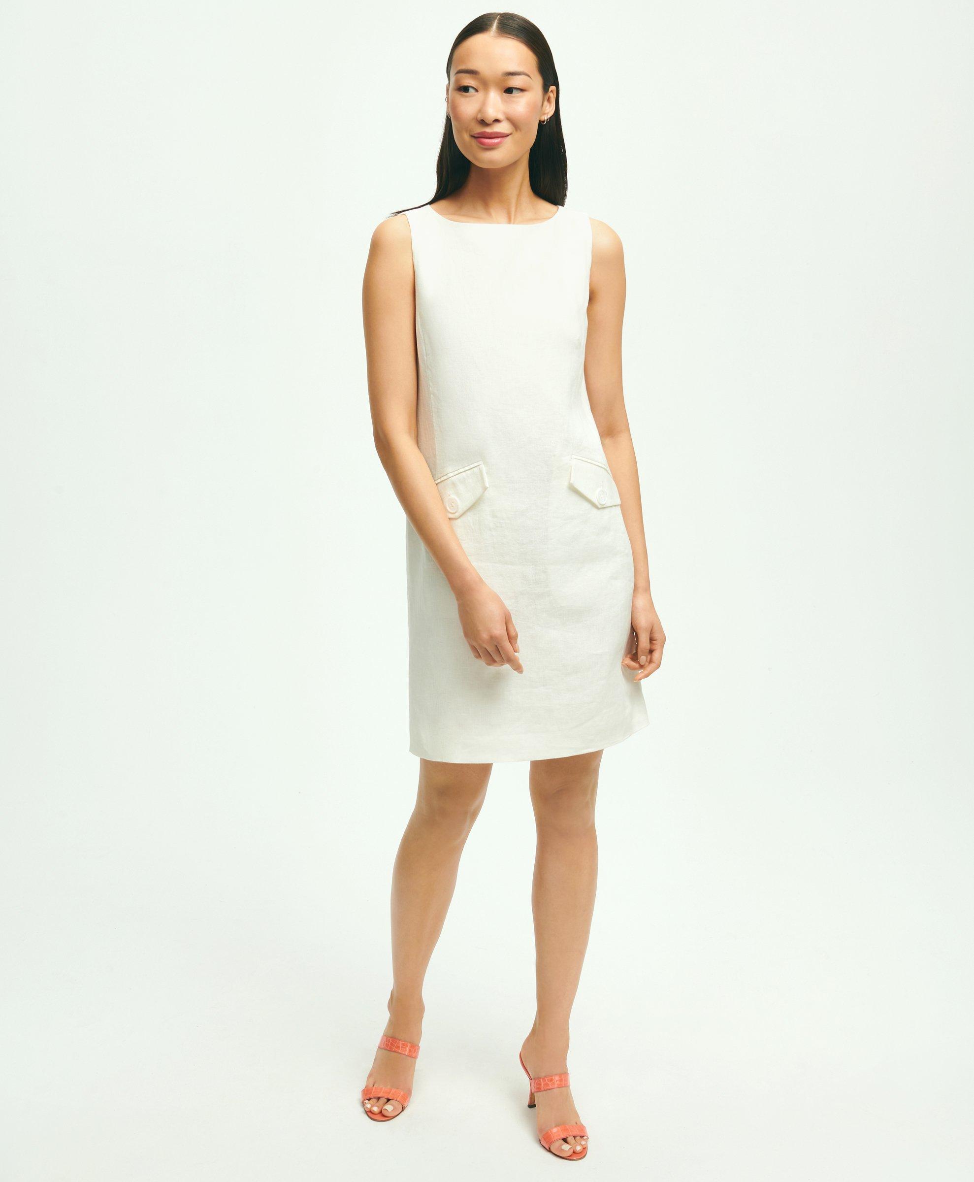 Brooks Brothers Linen Boatneck Shift Dress | White | Size 2