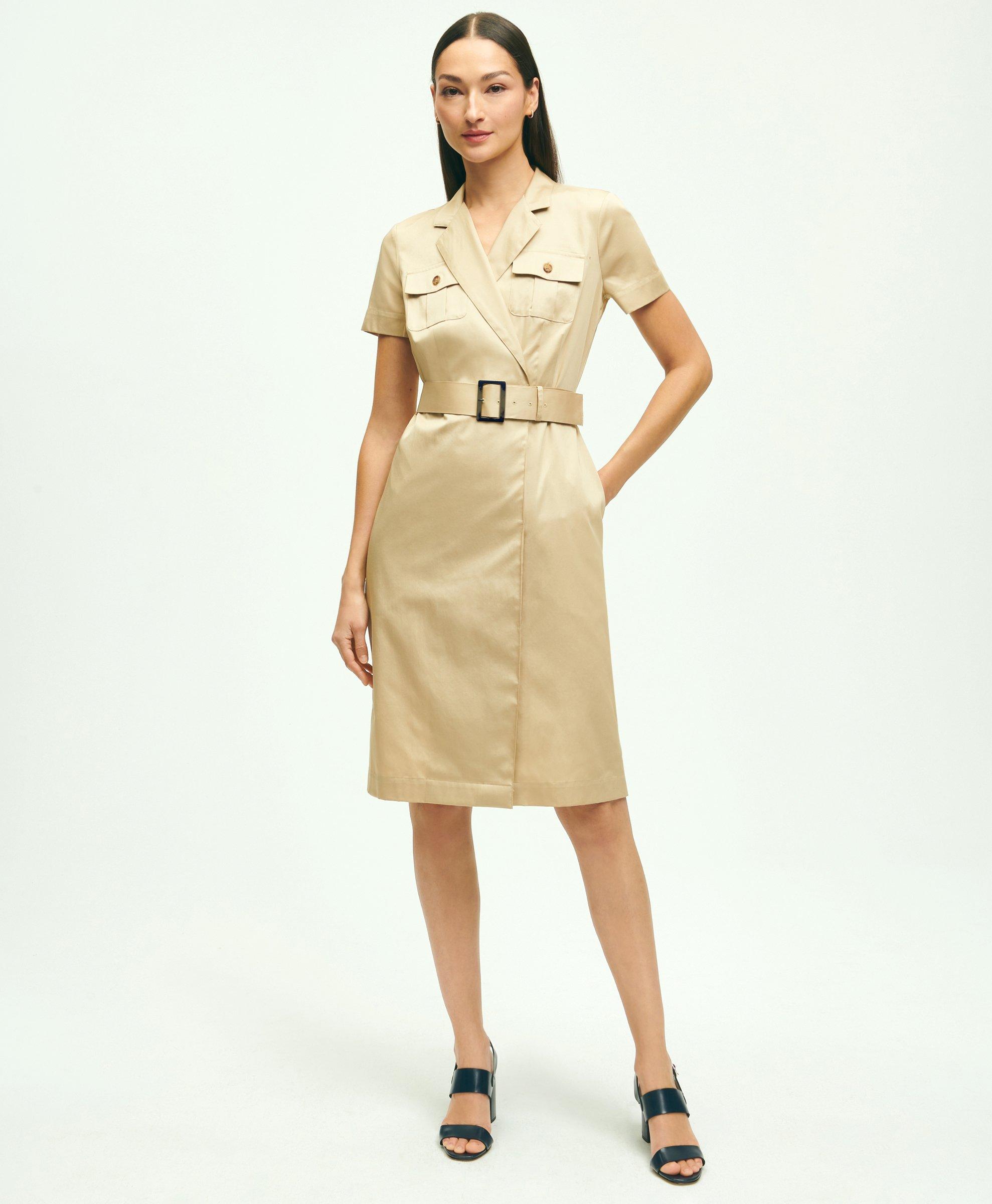 Brooks Brothers Cotton Belted Safari Shirt Dress | Beige | Size 4