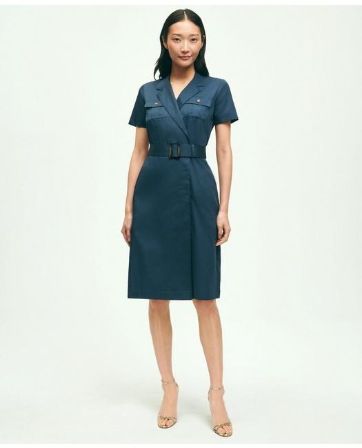 Brooks Brothers Cotton Belted Safari Shirt Dress | Navy | Size 4