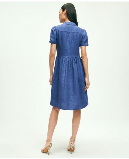 Linen Shirred-Waist Relaxed Shirt Dress