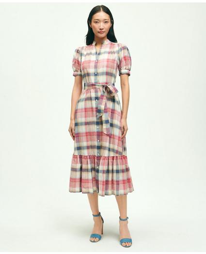 Washed Cotton Madras Belted Shirt Dress
