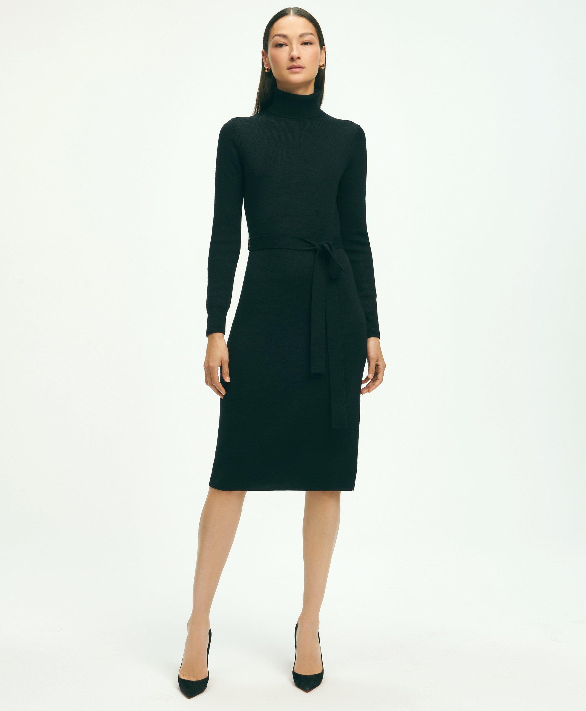 Brooks Brothers Merino Wool Belted Sweater Dress | Black | Size Large