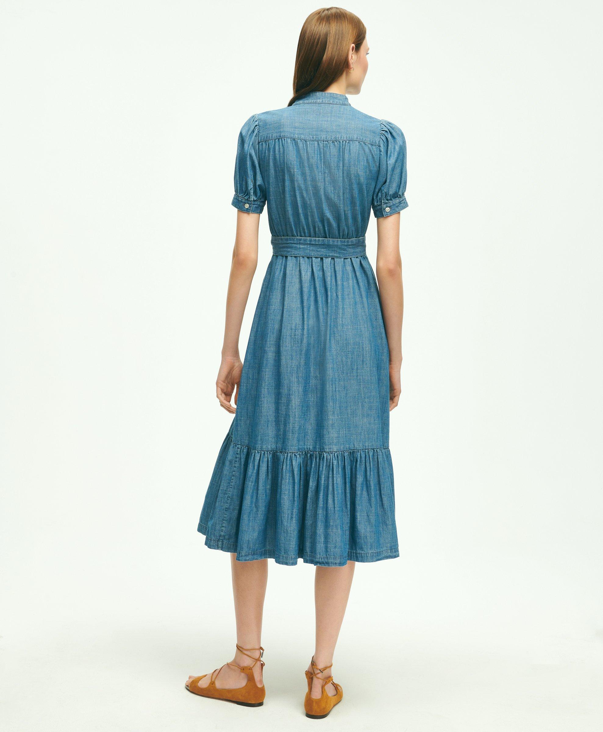 Chambray Puff Sleeve Shirt Dress