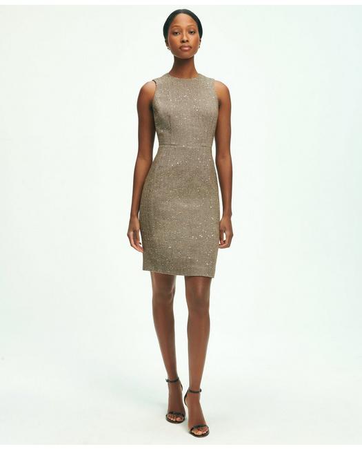 Brooks Brothers Wool-blend Sequined Herringbone Shift Dress | Brown | Size 8
