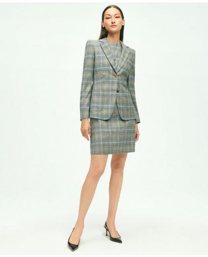 Short-Sleeve Stretch Wool Prince of Wales A-Line Dress