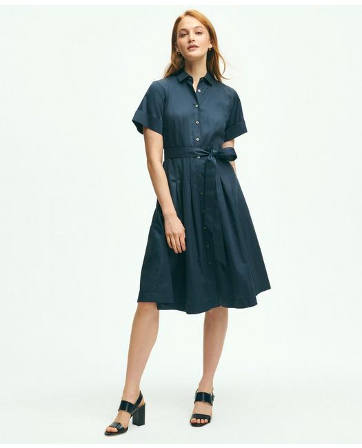 Brooks Brothers Signature A-line Cotton Sateen Shirt Dress | Navy | Size 6