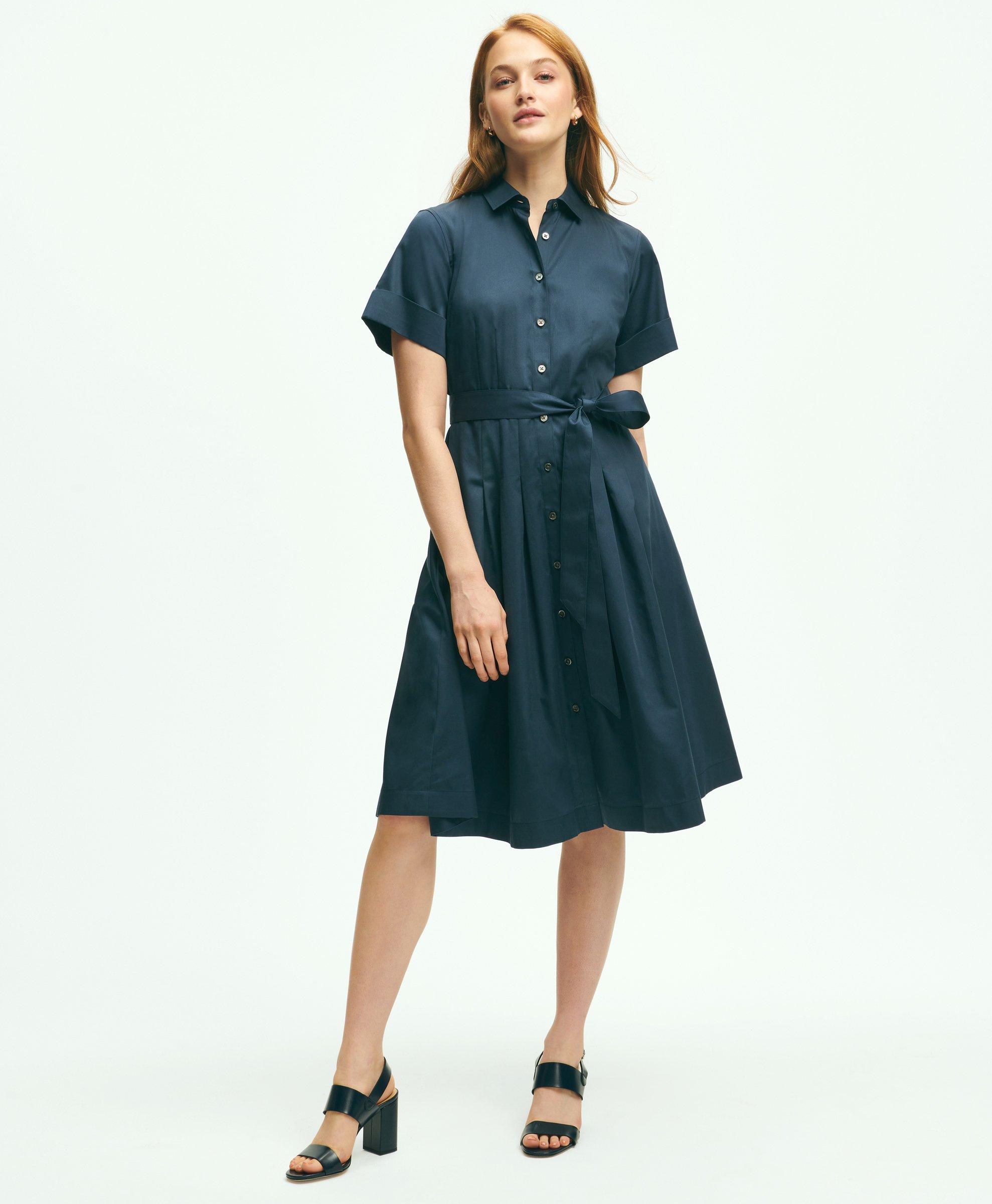 Brooks Brothers Signature A-line Cotton Sateen Shirt Dress | Navy | Size 2