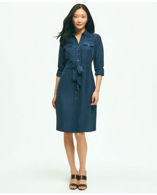 Brooks Brothers Relaxed Silk Utility Shirt Dress | Navy | Size 12