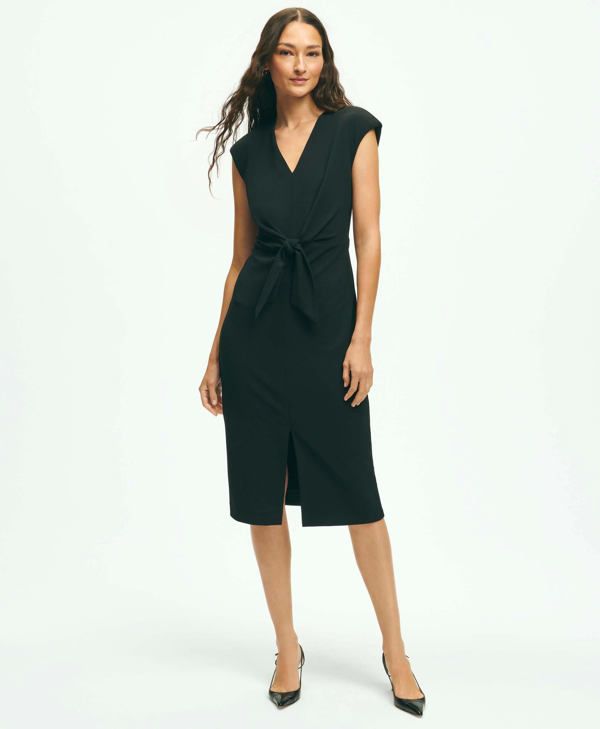 Brooks Brothers Cap Sleeve V-neck Crepe Sheath Dress | Black | Size 6