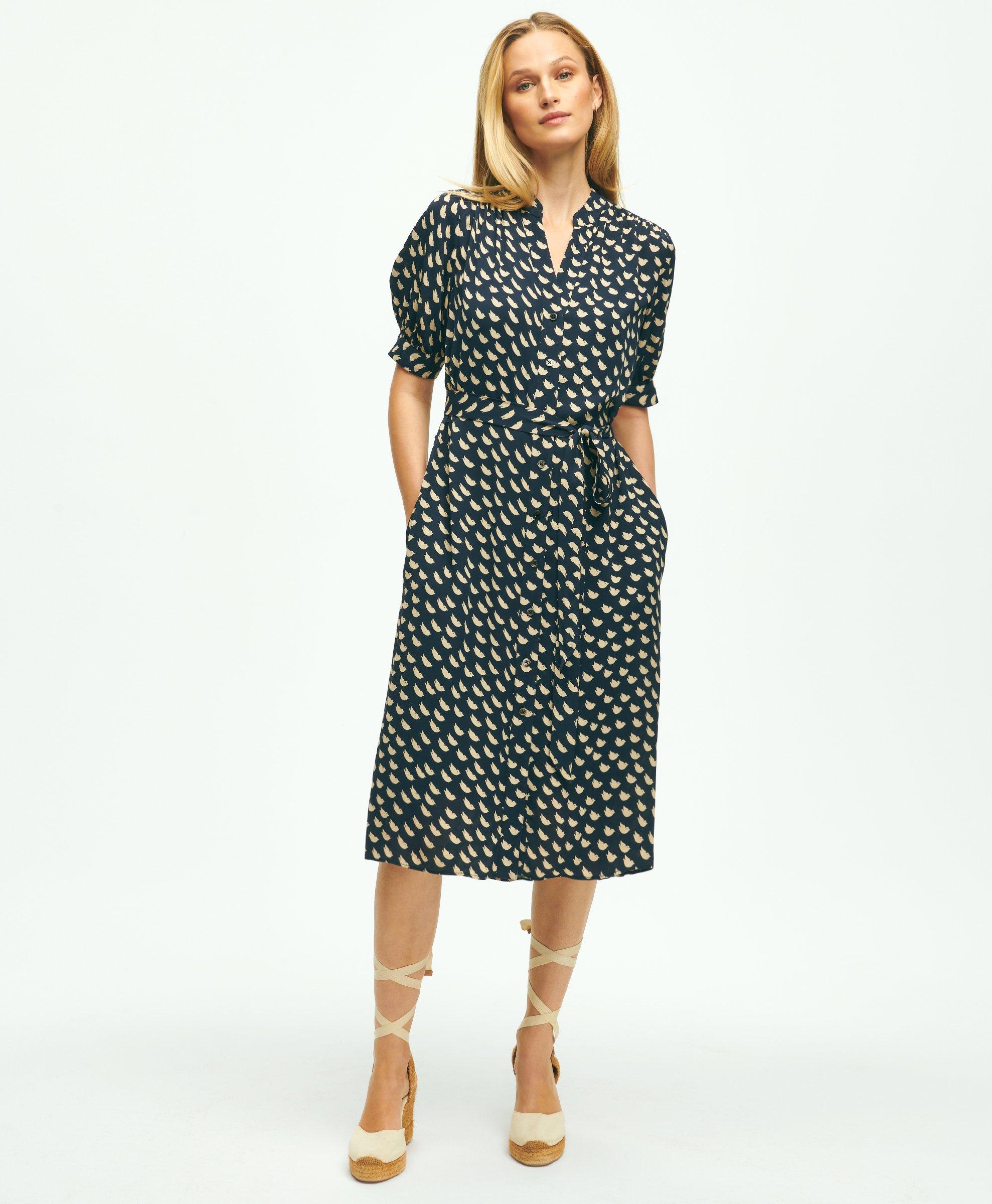 Brooks Brothers Viscose Georgette Shirt Dress | Navy | Size 12