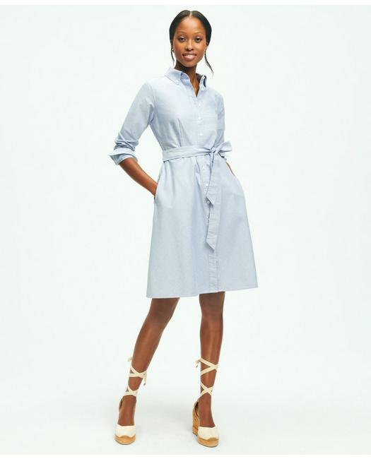 Brooks Brothers Cotton Oxford Belted Shirt Dress | Blue | Size 10