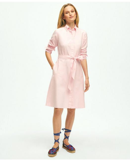 Brooks Brothers Cotton Oxford Belted Shirt Dress | Pink | Size 14