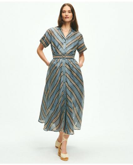 Nipped-Waist Chevron Shirt Dress In Linen Blend