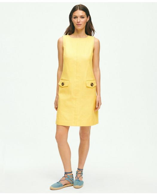 Shop Brooks Brothers Crewneck Shift Dress In Basketwoven Cotton | Medium Yellow | Size 16