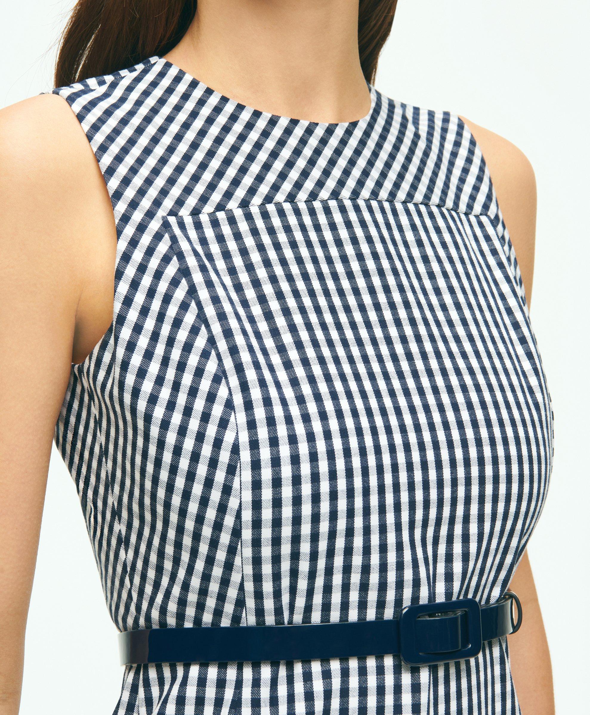 Gingham Belted Sheath Dress In Bi-Stretch Cotton
