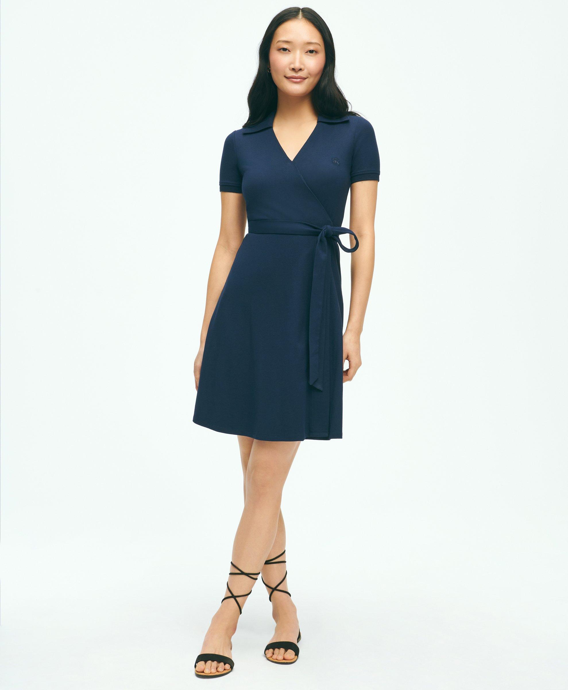 Shop Brooks Brothers Polo Wrap Dress In Pique Cotton Modal Blend | Navy | Size Medium