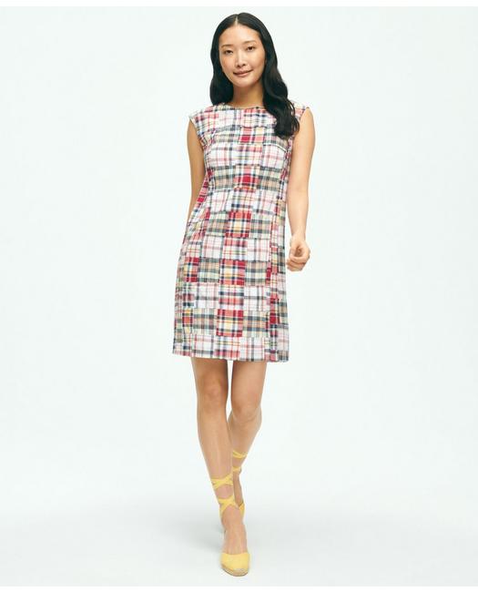 Brooks Brothers Madras Patchwork Shift Dress In Cotton | Size 8 In Multicolor