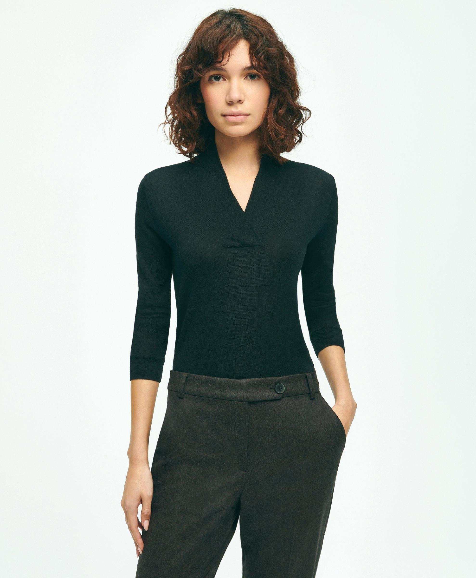 Brooks Brothers Silk-cashmere Shawl-collar Sweater | Black | Size Xs