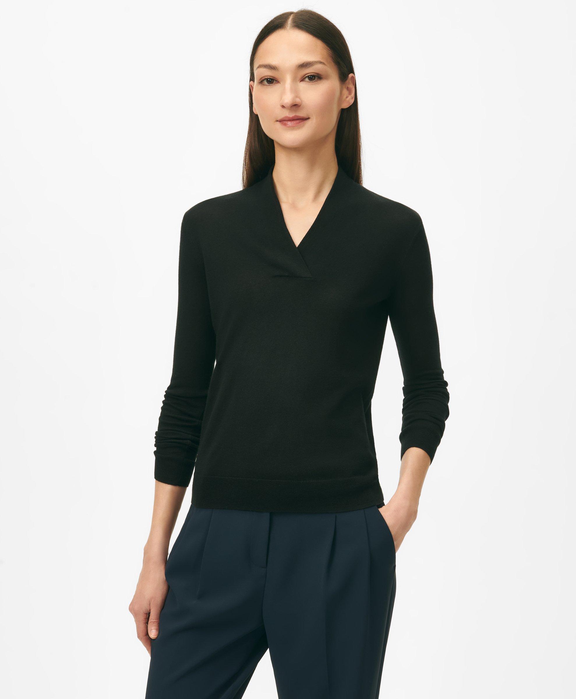 Brooks Brothers Silk-cashmere Shawl-collar Sweater In Black