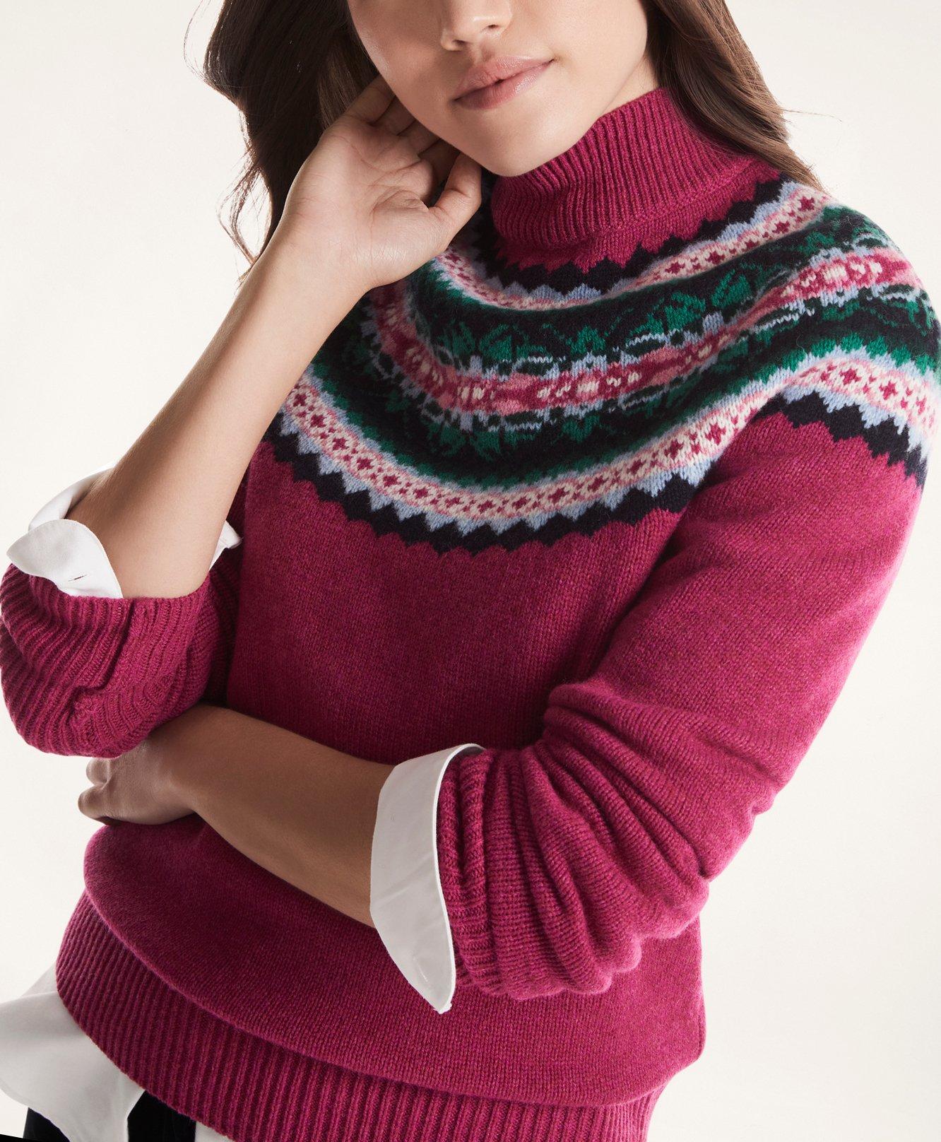 Brooks Brothers Lambswool Fair Isle Sweater | Pink | Size Xs