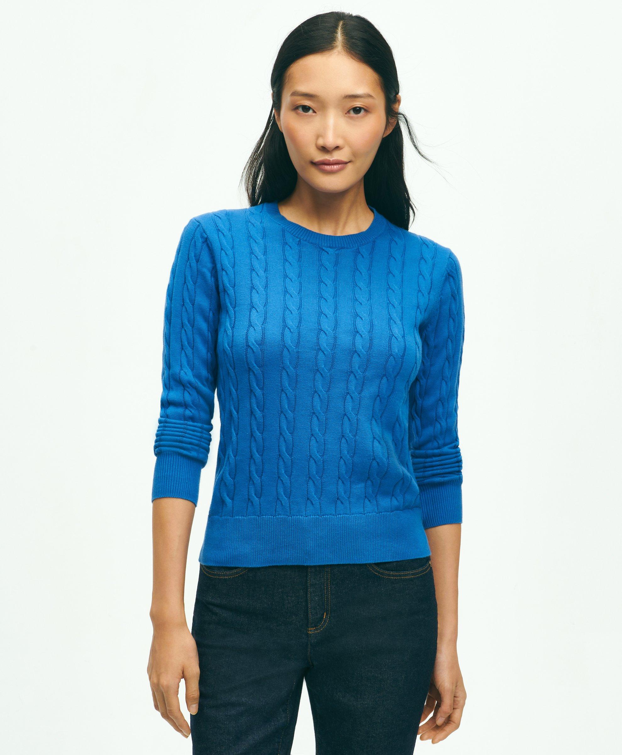 Brooks Brothers Supima Cotton Cable Crewneck Sweater | Blue | Size Xs