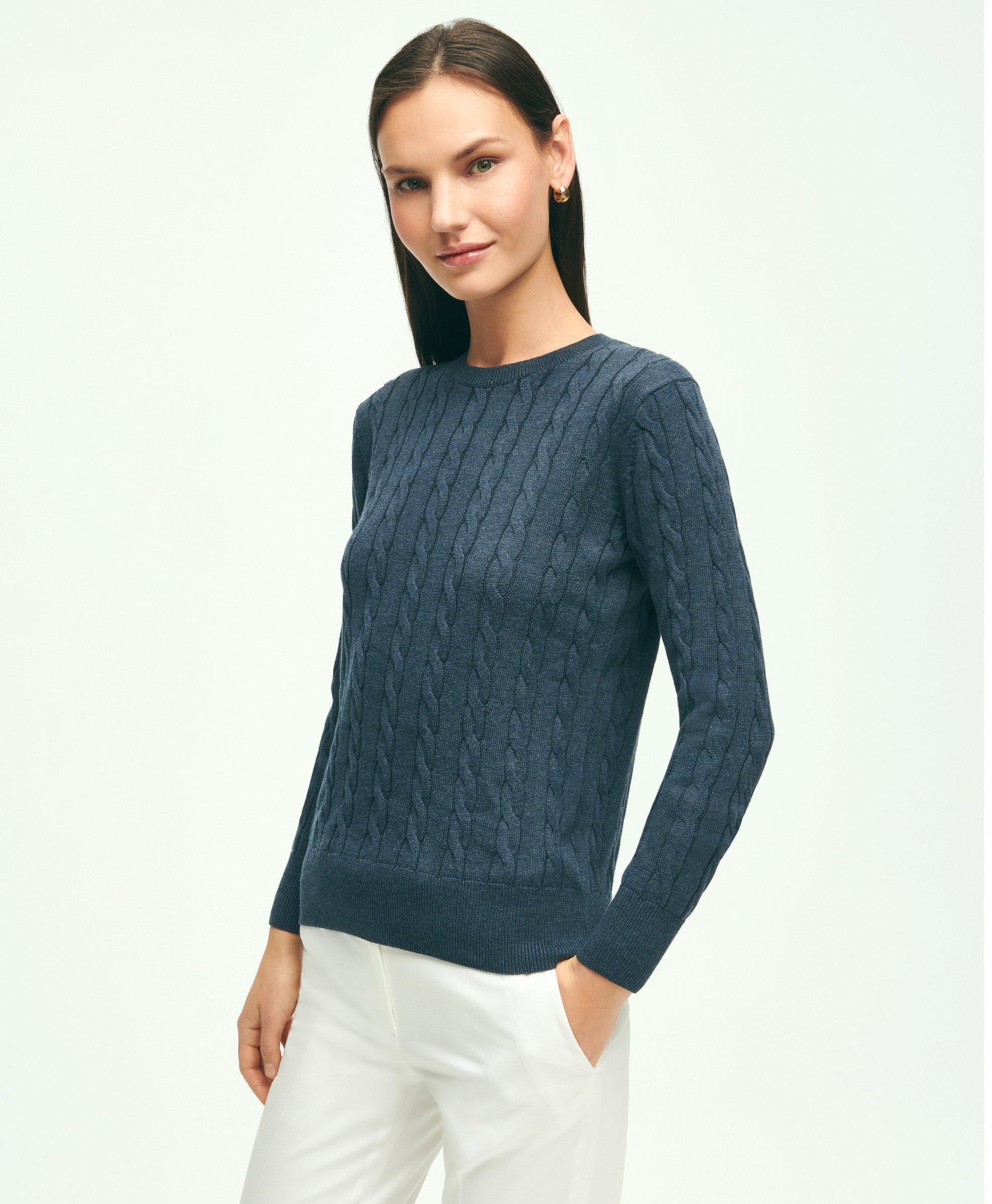 Brooks Brothers Supima Cotton Cable Crewneck Sweater | Dark Blue Heather | Size Large