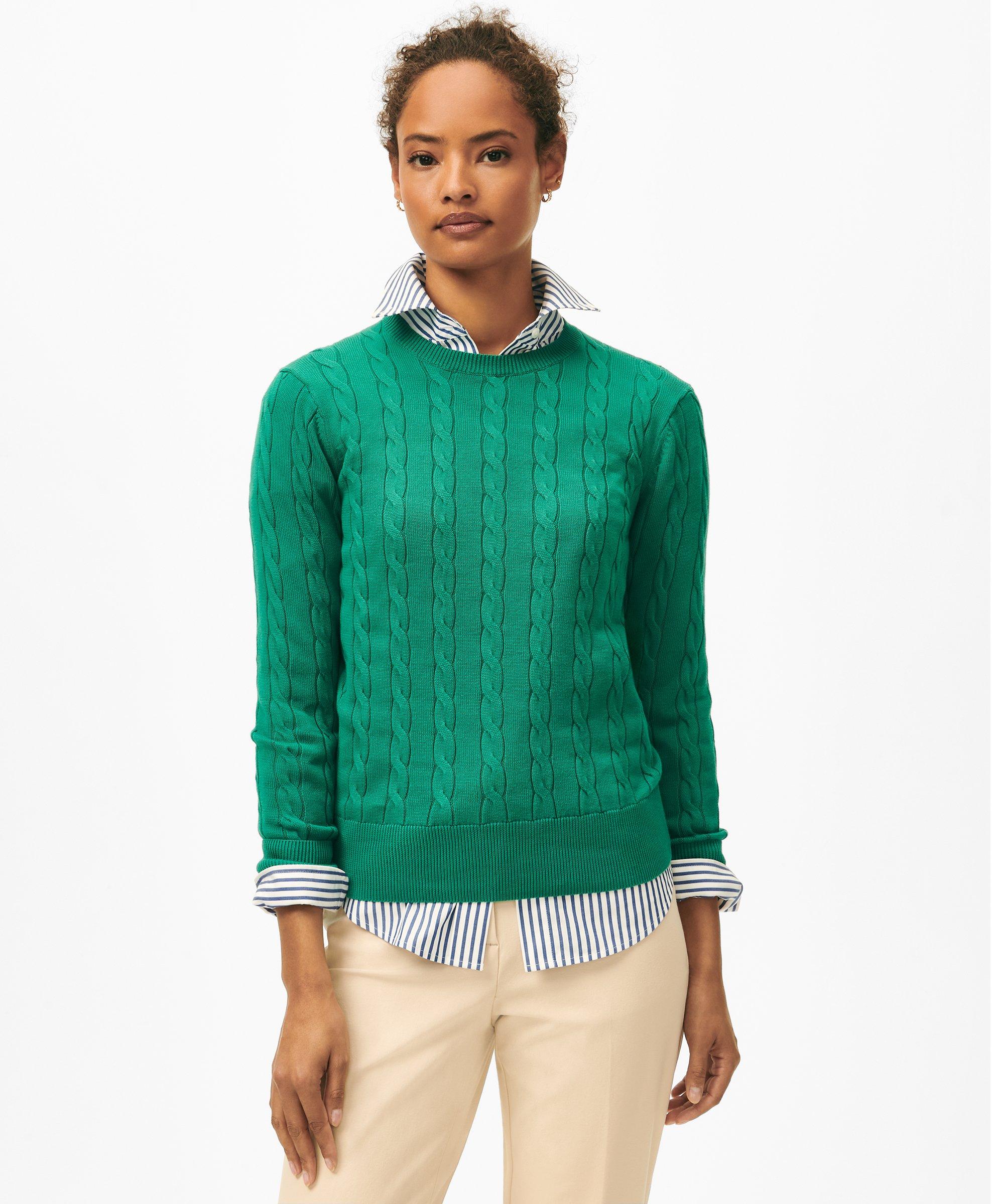 Brooks Brothers Supima Cotton Cable Crewneck Sweater | Green | Size Xl