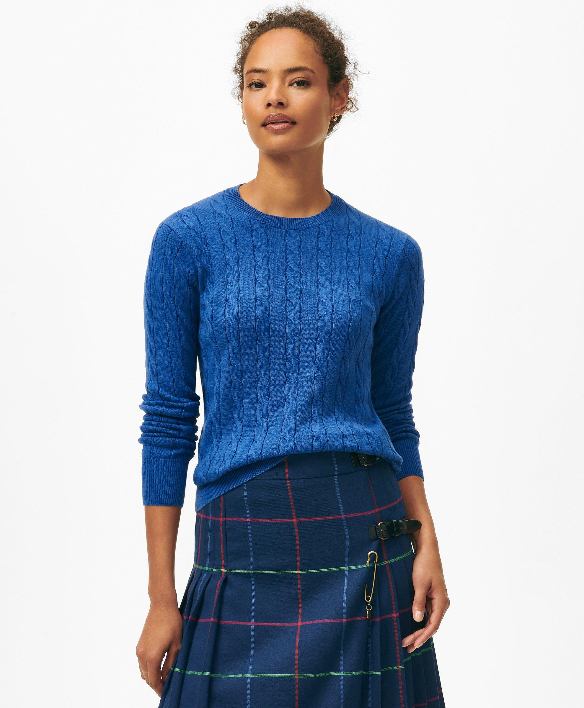Brooks Brothers Supima Cotton Cable Crewneck Sweater In Mazarine Blue