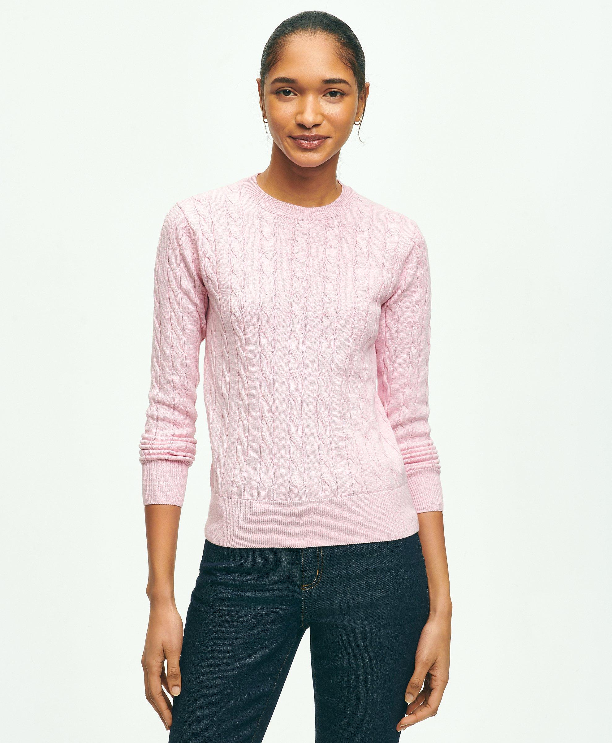 Brooks Brothers Supima Cotton Cable Crewneck Sweater | Pink | Size Xl