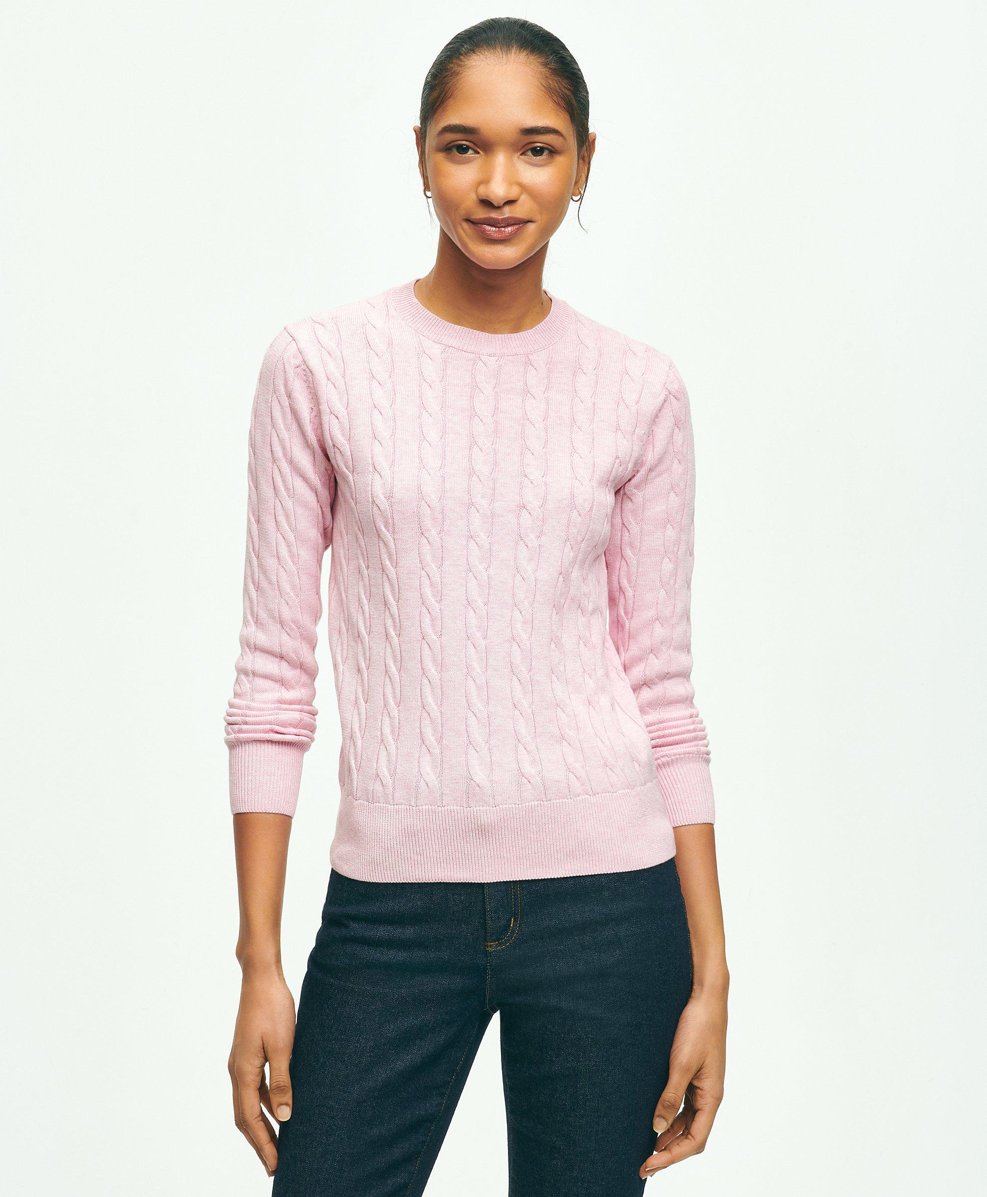 Brooks Brothers Supima Cotton Cable Crewneck Sweater In Pink