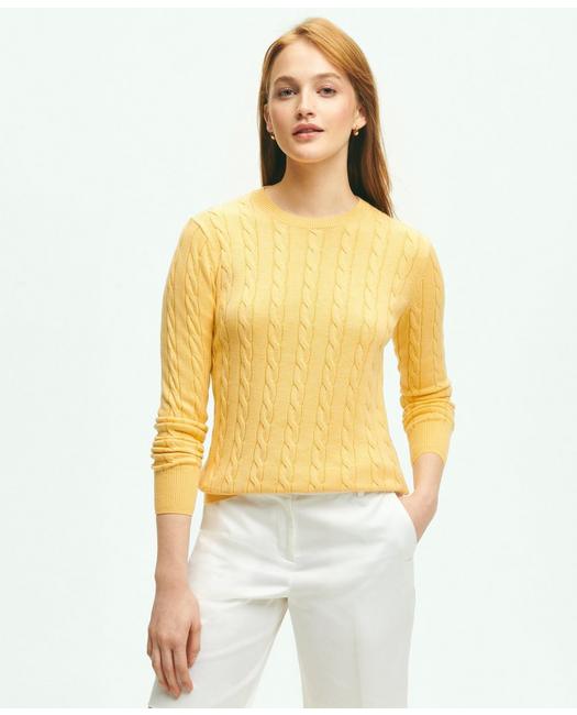 Brooks Brothers Supima Cotton Cable Crewneck Sweater | Yellow Heather | Size Medium