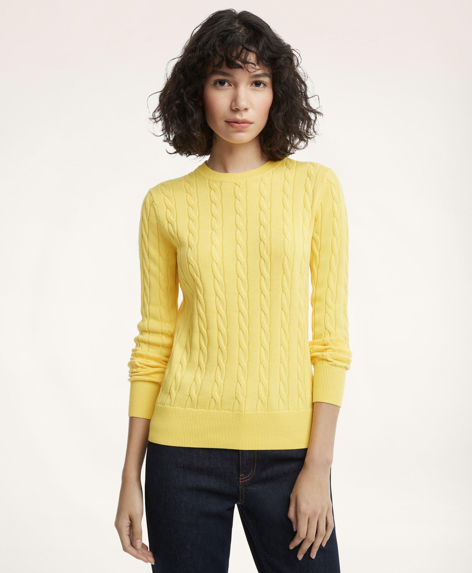 Brooks Brothers Supima Cotton Cable Crewneck Sweater | Yellow | Size Large