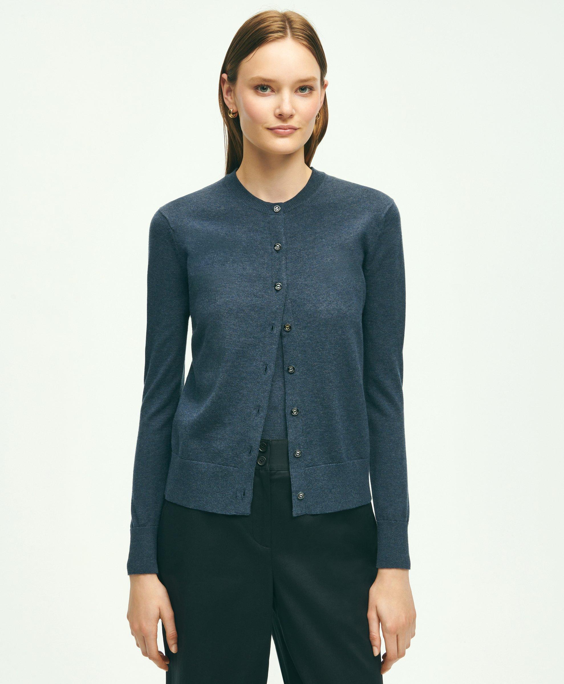 Brooks Brothers Supima Cotton Cardigan Sweater | Dark Blue Heather | Size Medium