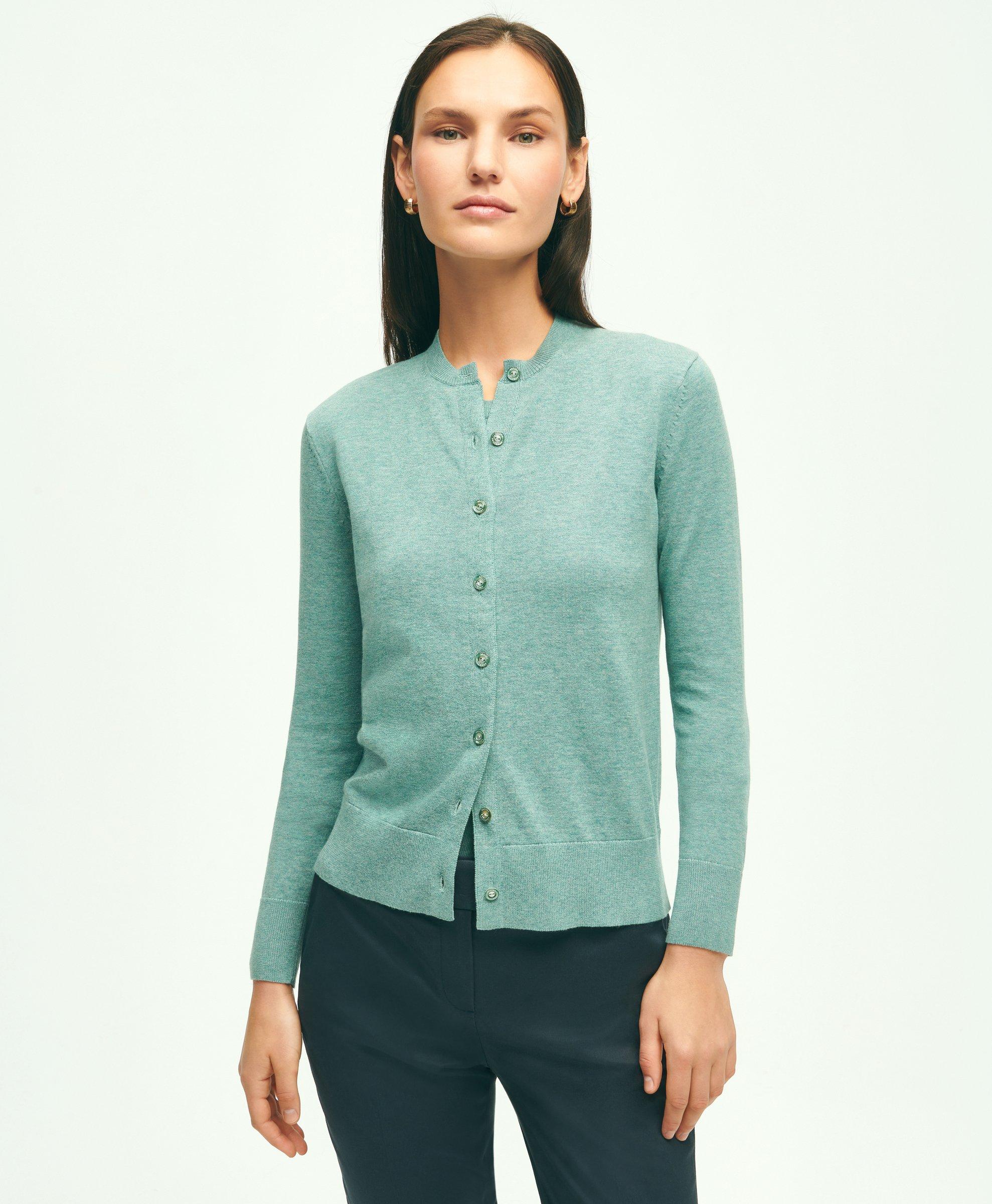 Brooks Brothers Supima Cotton Cardigan Sweater | Green Heather | Size Small