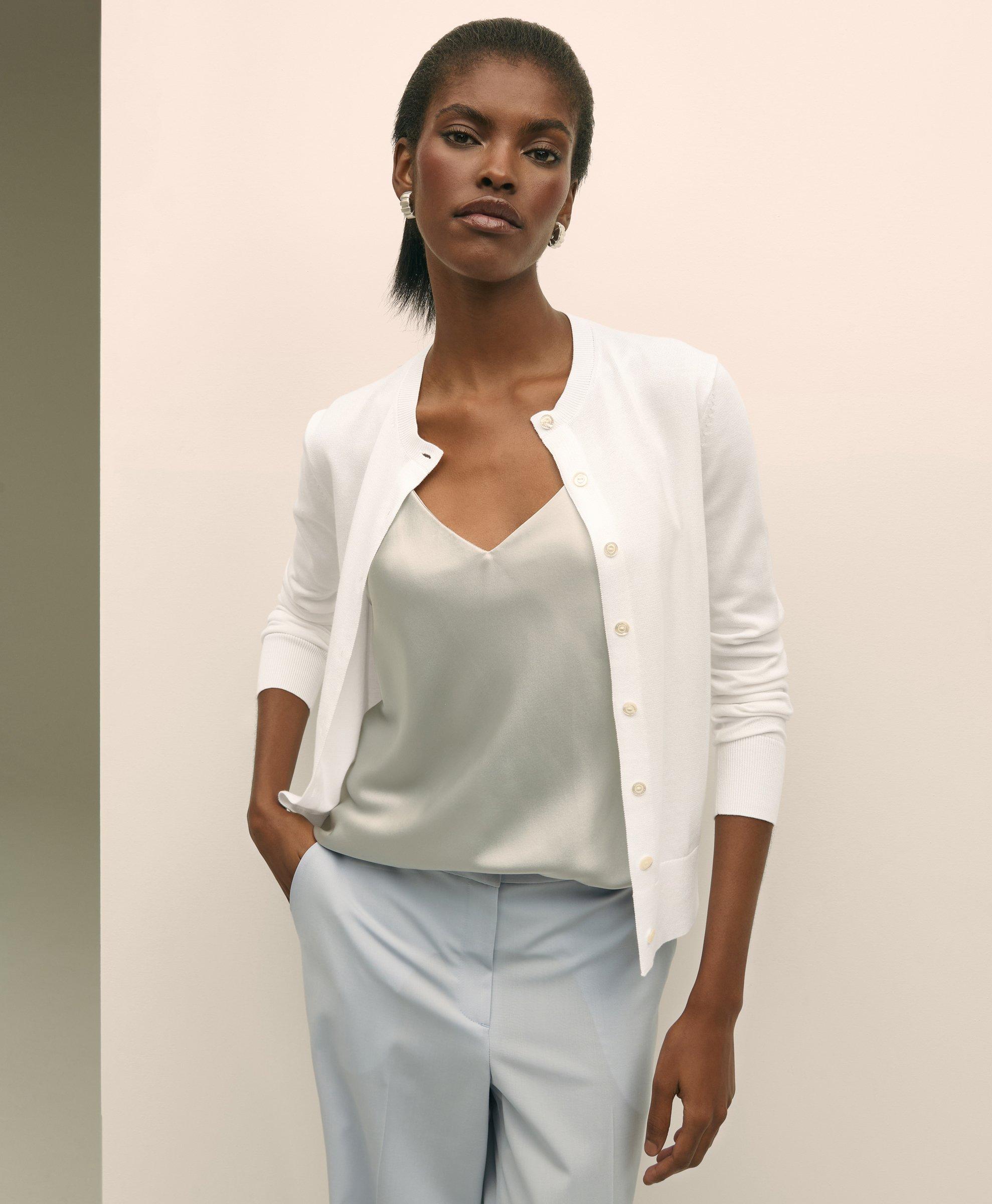 Brooks Brothers Twinset Cardigan In Supima Cotton Sweater In White
