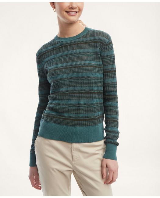 Brooks Brothers Linen Cotton Stripe Sweater | Green/teal | Size Medium In Green,teal