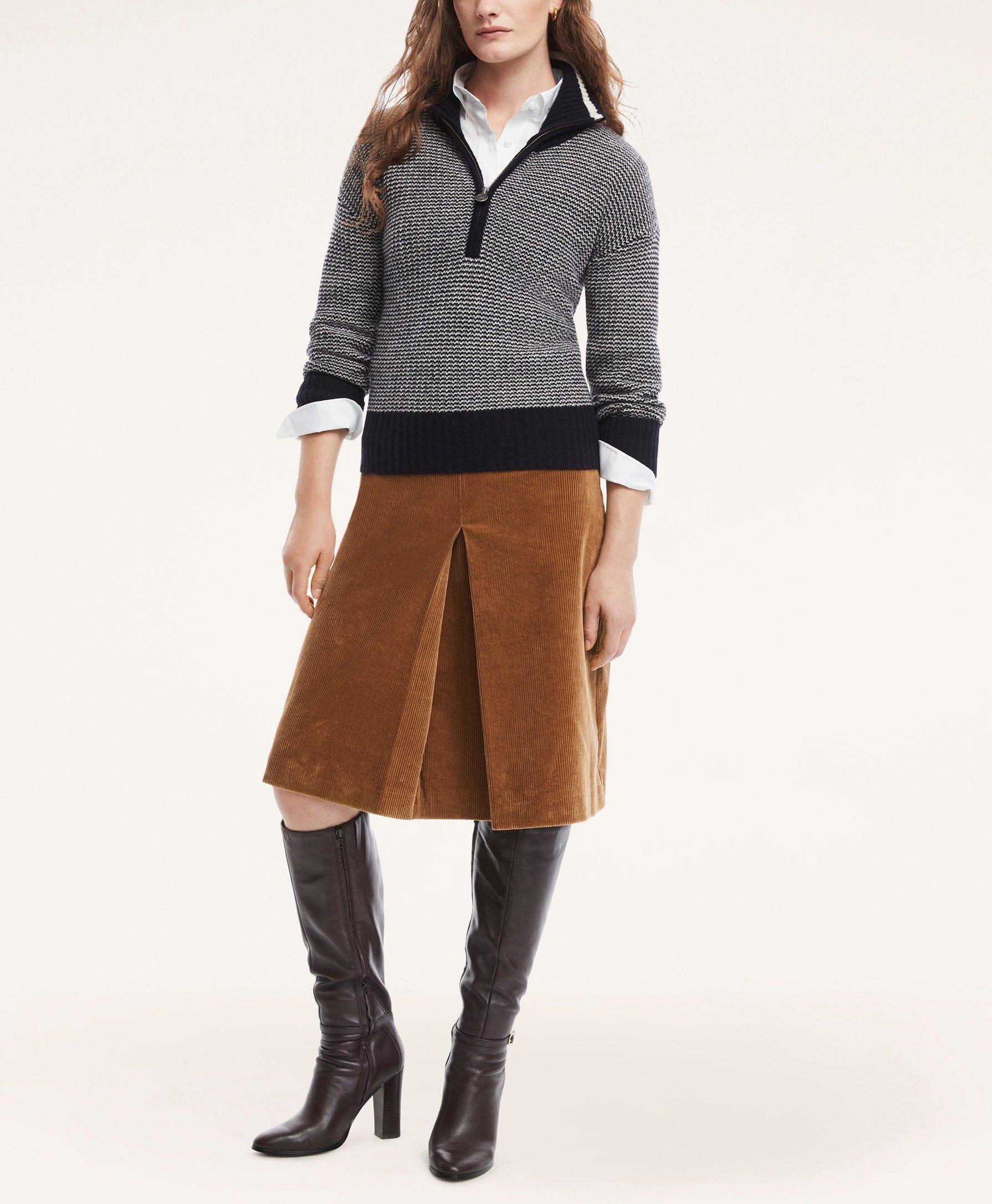 Brooks Brothers Lambswool Half-zip Sweater | Navy/cream | Size Large In Navy,cream