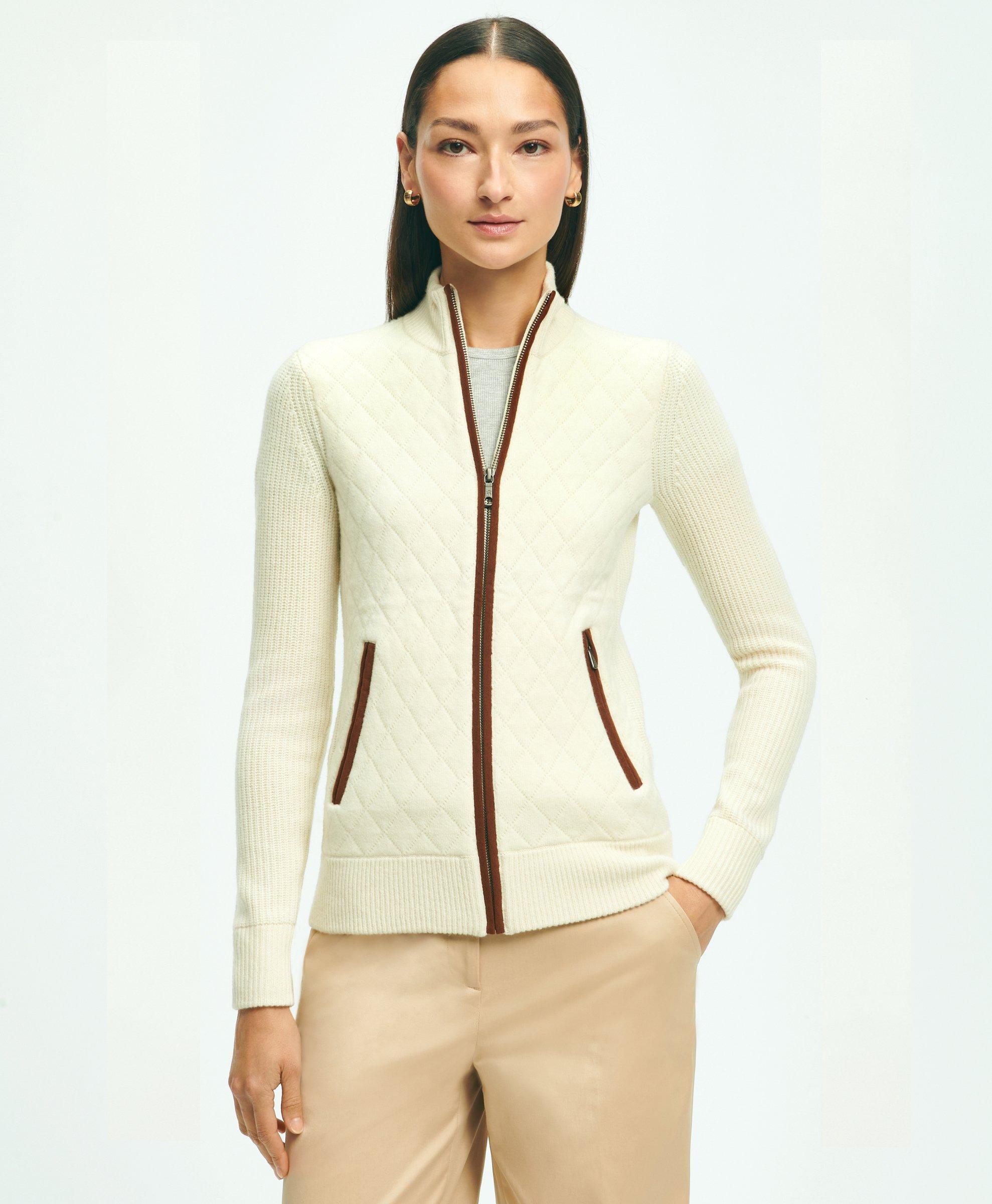 Brooks Brothers Merino Wool Zip Sweater Jacket | Cream | Size Xl