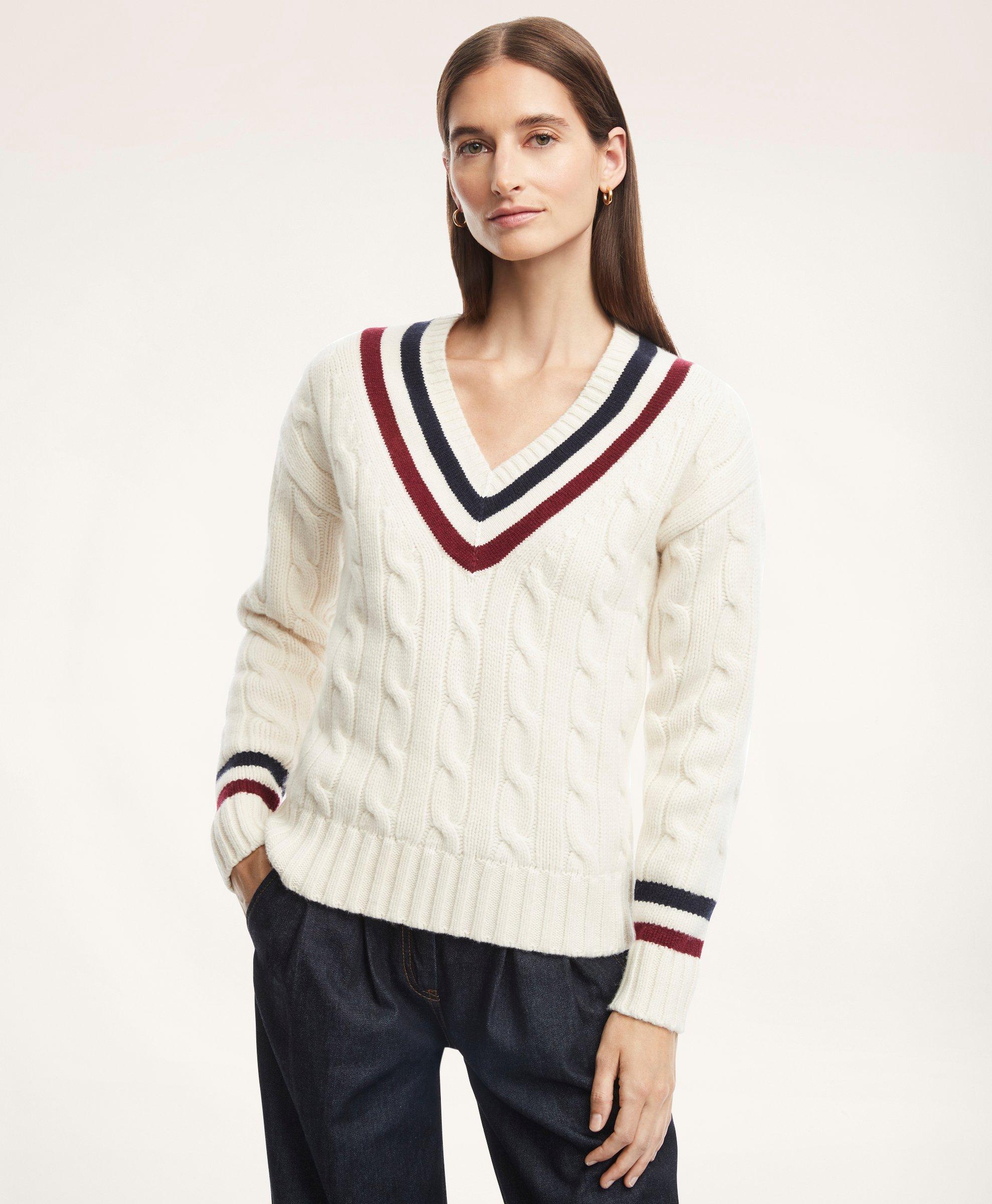Brooks Brothers Merino Wool Cashmere Tennis Sweater | Cream | Size Large