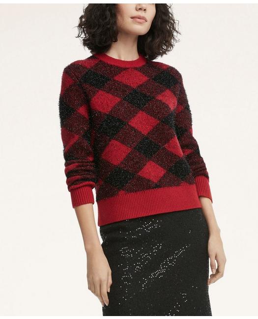 Brooks Brothers Buffalo Check Jacquard Shine Sweater | Red | Size Xl