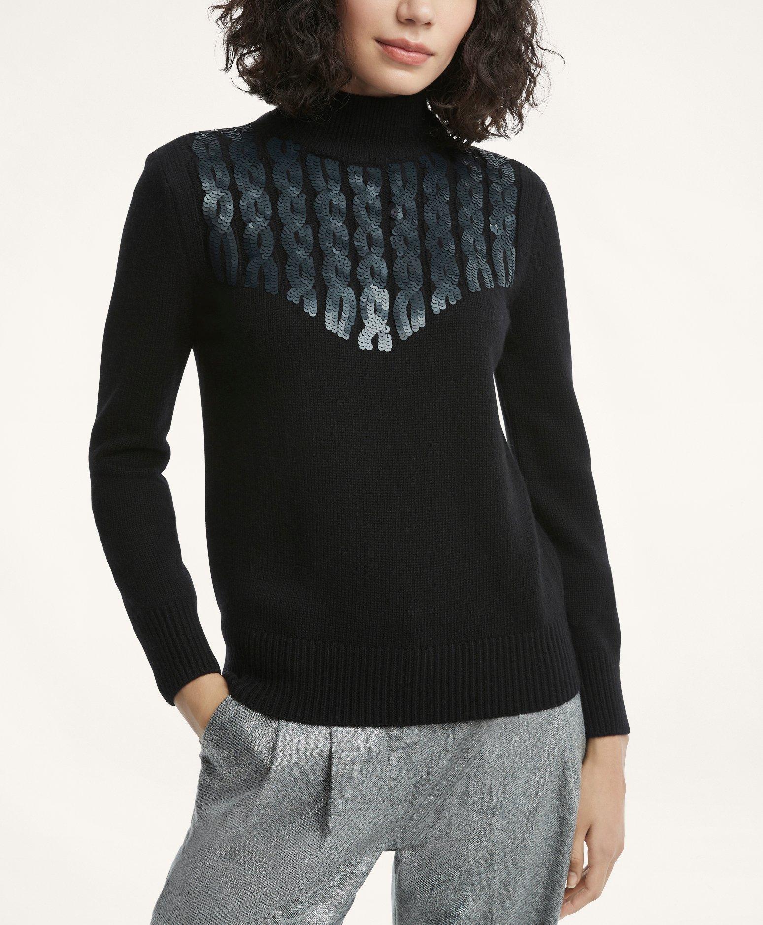 Mock turtleneck sweater in merino wool blend - Studio · Black, Navy Blue ·  Sweaters And Cardigans