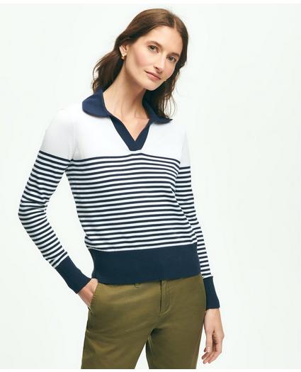 Supima Cotton Johnny Collar Striped Sweater