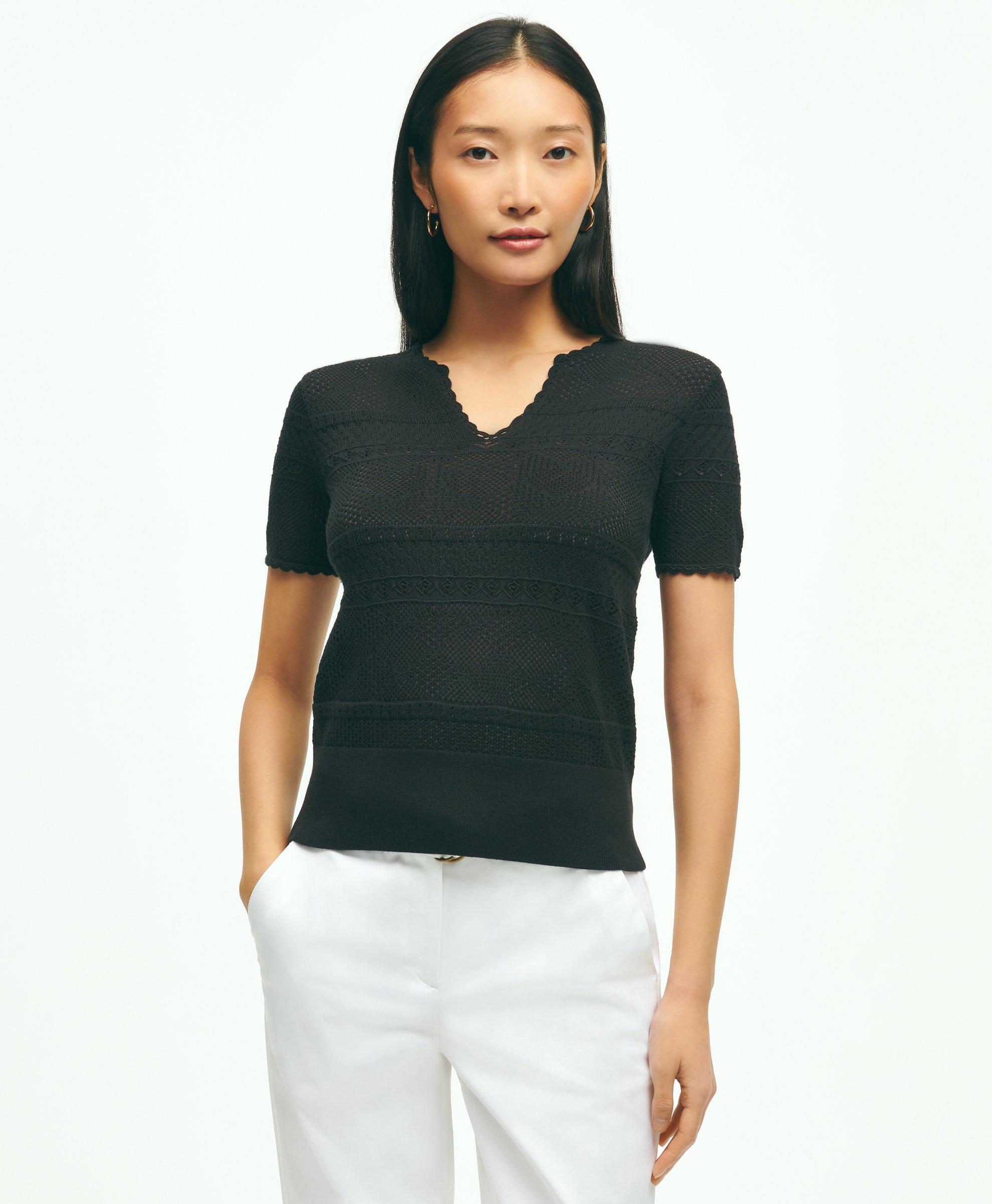 Brooks Brothers Lightweight Pointelle Sweater | Black | Size Medium