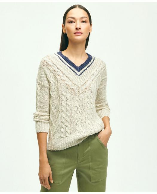 Brooks Brothers Cotton-linen Blend Tennis Sweater | Oatmeal | Size Medium