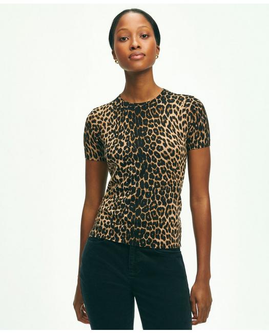 Brooks Brothers Merino Wool Leopard Print Shell | Brown | Size Small